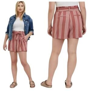 Torrid 5 Inch Stretch Crepe High Rise Tie-Front Short Pink Stripped Size 18